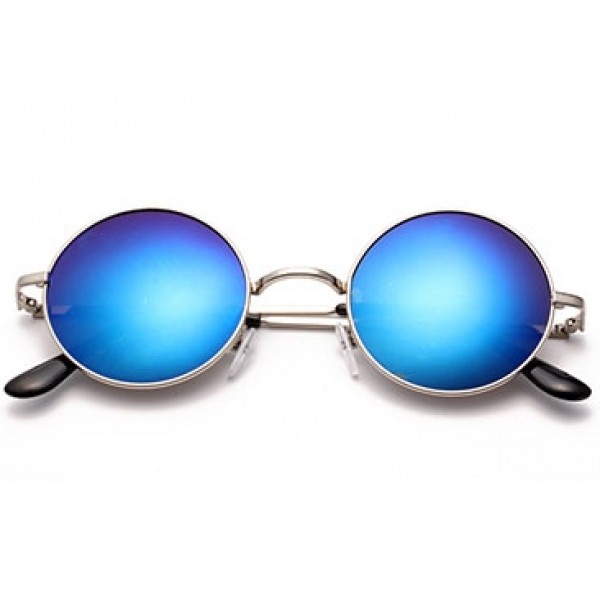 Blue Round Circle Mirror Polarized Lens Silver Frame Vintage Sunglasses
